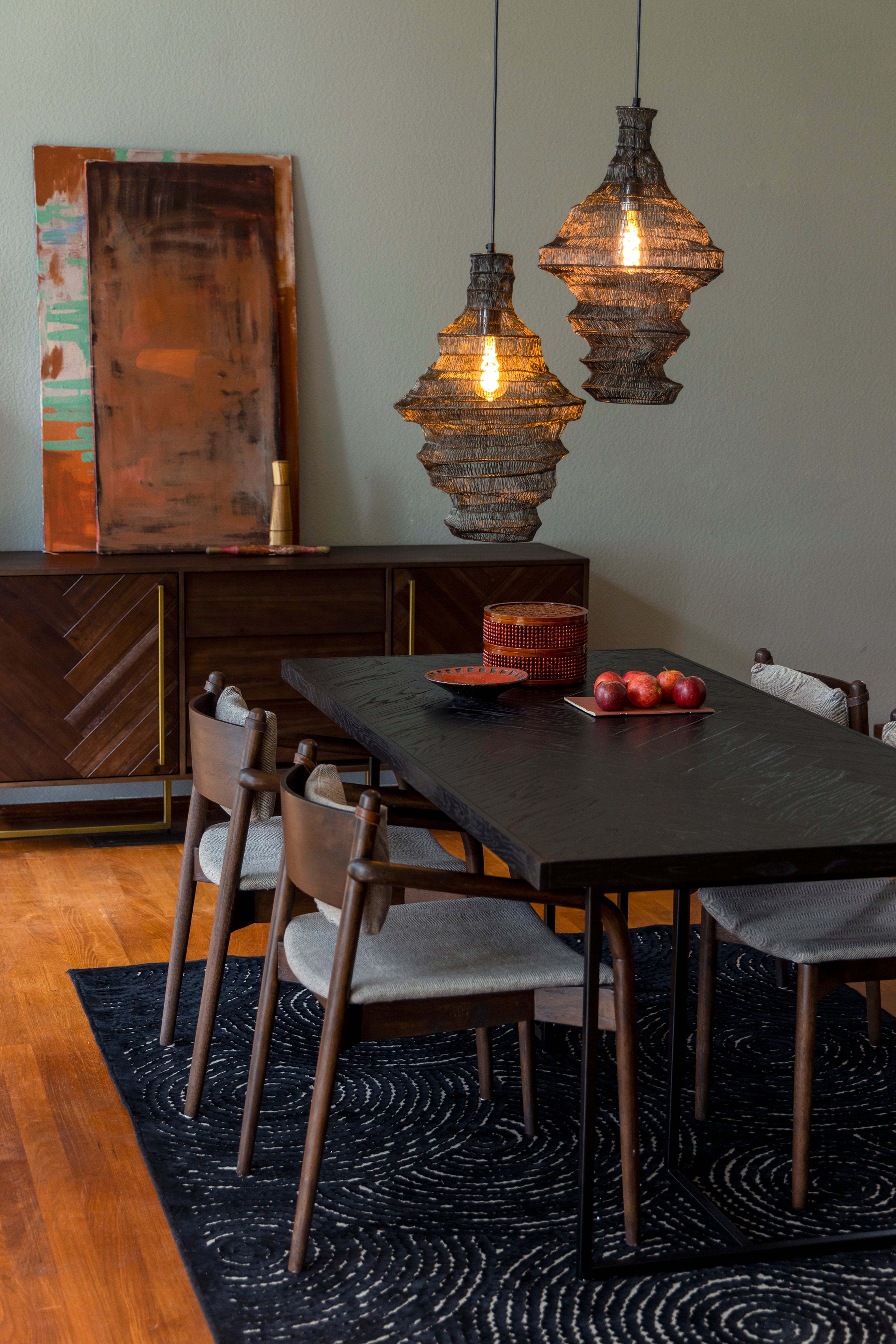 Dutchbone Class Herringbone Brown Oak Wood High Sideboard